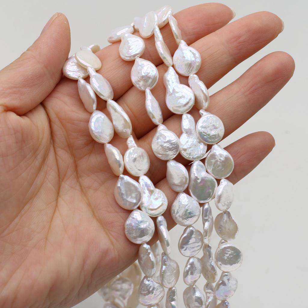 1String, White Natural Freshwater Pearls 11-13mm, Handmade Teardrop-shaped Pearl Beads for Jewelry Making DIY Crafts, Needlework 36cm