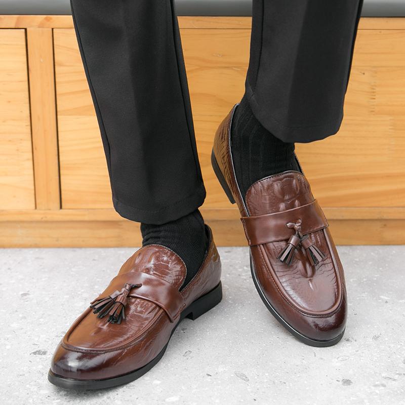 

Мужские зеленые лоферы кожа индивидуальность формальная деловая обувь свадебное платье обувь для выпускного вечера большого размера EU:46 коричневый