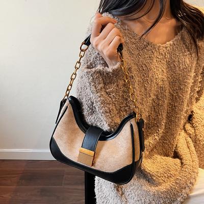 Nischendesign Hirschleder-Fleece-Tasche, neue Damentasche, Messenger-Tasche Kette, Achseltasche, Schultertasche.
