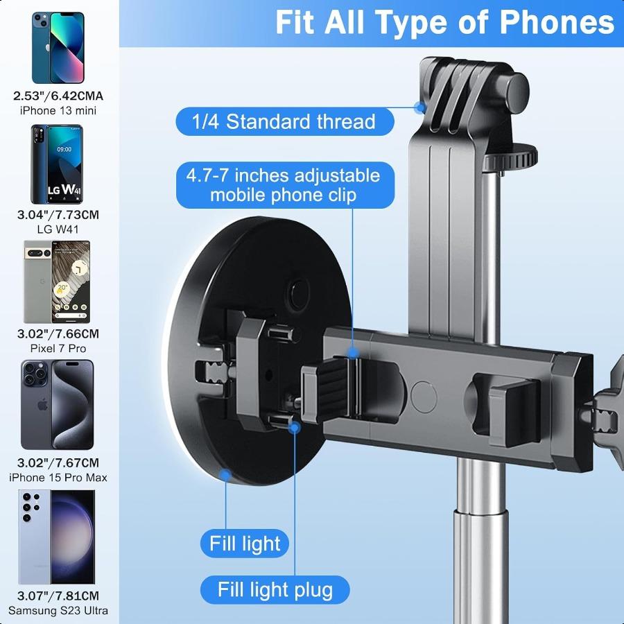

Палка для селфи-штатив с заполняющим светом, палка для селфи для телефона, прочная конструкция из нержавеющей стали, Bluetooth-пульт дистанционного управления и устойчивая тренога United States