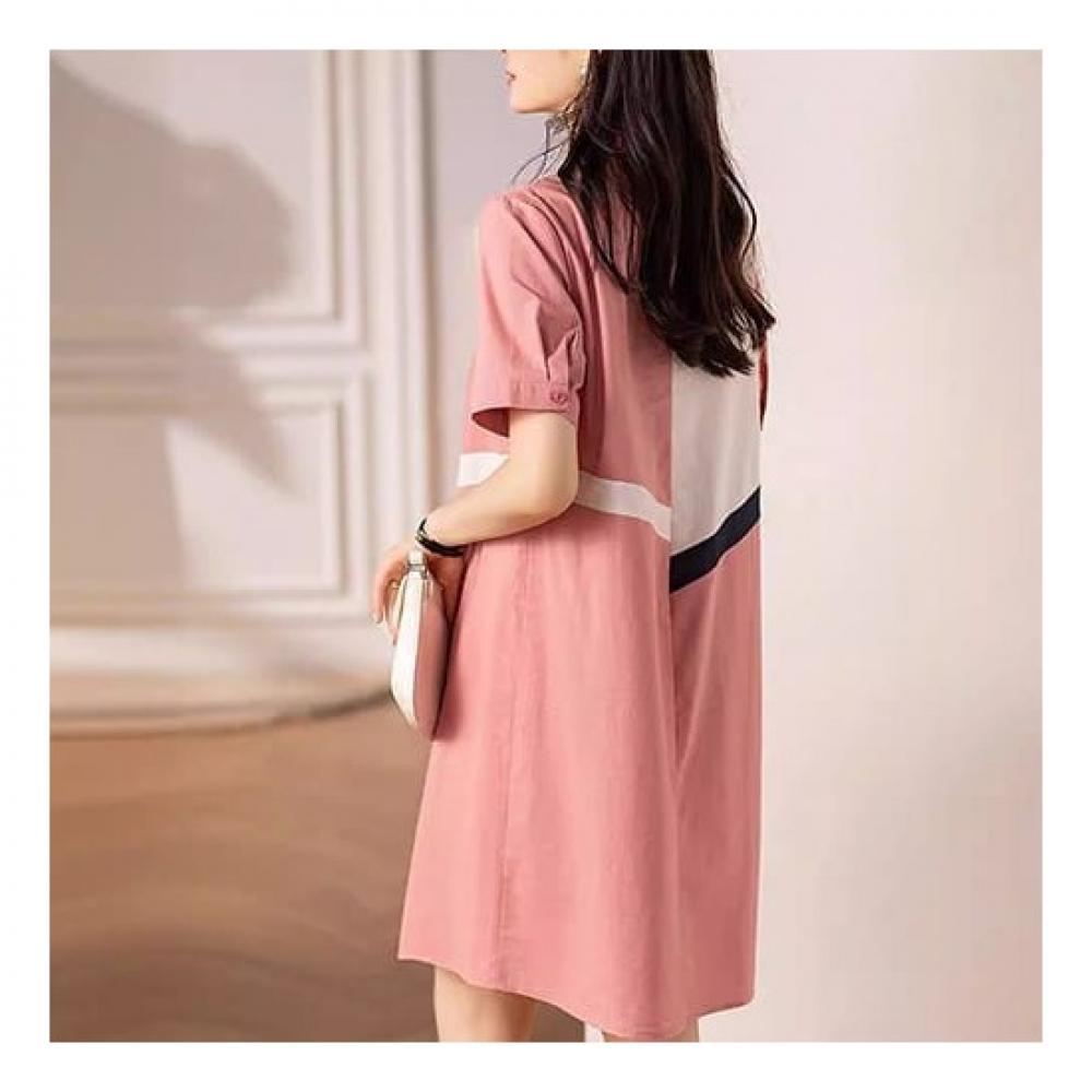 Navava Casual Color Blocking Short Sleeve Polo Dress No806