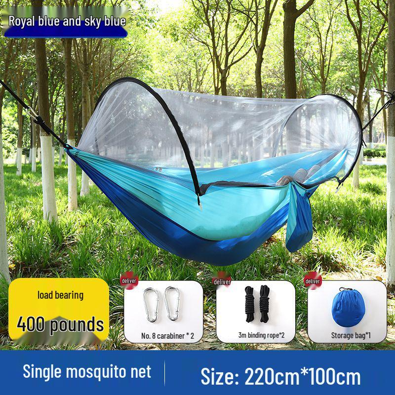 Quick-Open Double Parachute Cloth Hammock with Mosquito Net - Indoor/Outdoor Swing for One Person