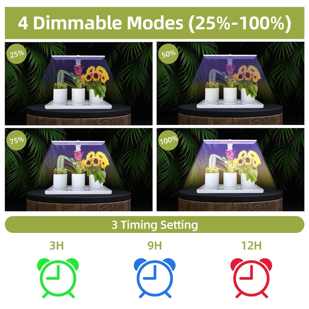Desk Grow Lights for Indoor Plants Full Spectrum Desk LED Plant Light with 3/9/12H Auto Timer