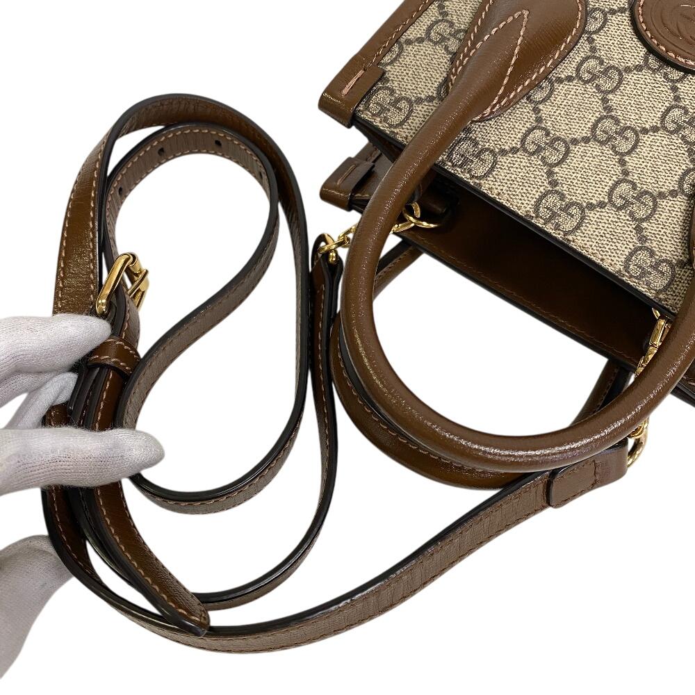 Gucci Interlocking G Mini Tote Shoulder 2WAY GG Supreme PVC Handbag Brown PVC Women Used