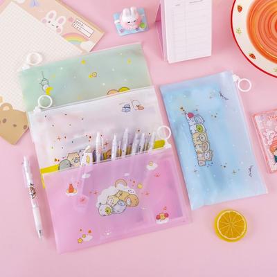 Large Capacity Pvc Zipper Pouch Transparent Zipper Type Zip File Folders Waterproof Cartoon Document Bag Test Paper
