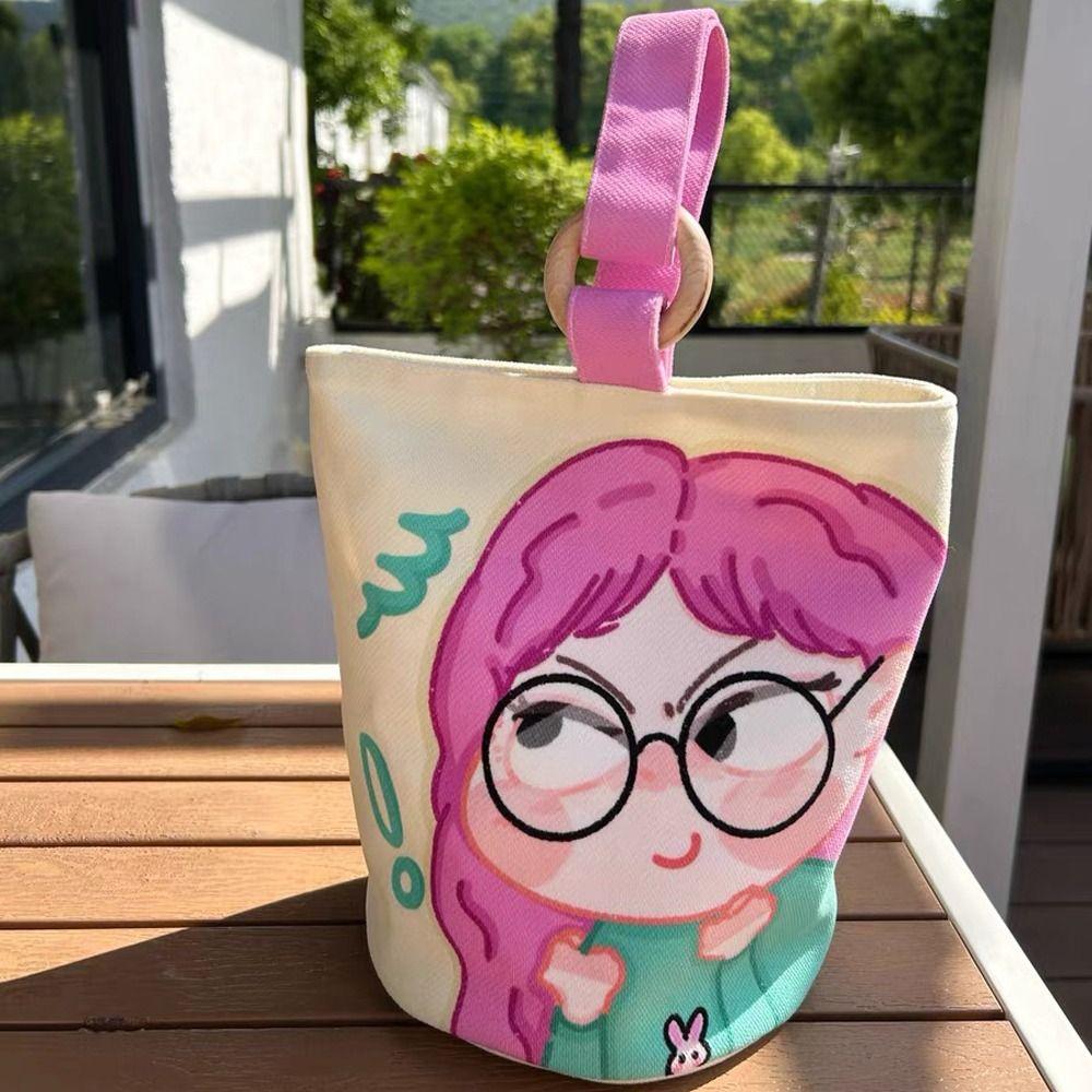 

Lovely Girl Canvas Cartoon Bucket Handbag Print Cartoon Lunch Bag Cute Letter Tote Bag Girls