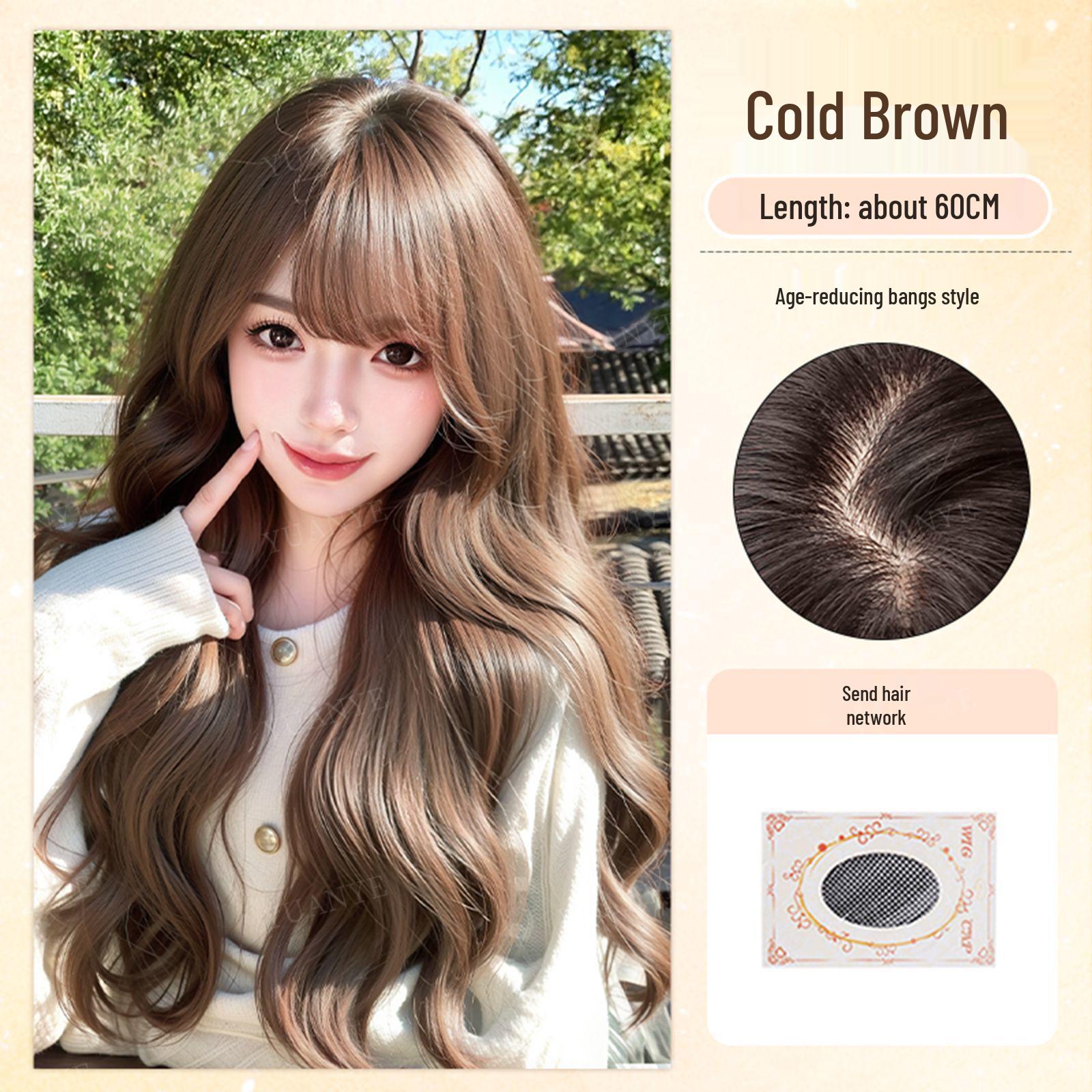 

Women s Lolita Brown Full-Head Wig with Big Wavy Curls and Bangs - Natural Daily Wear