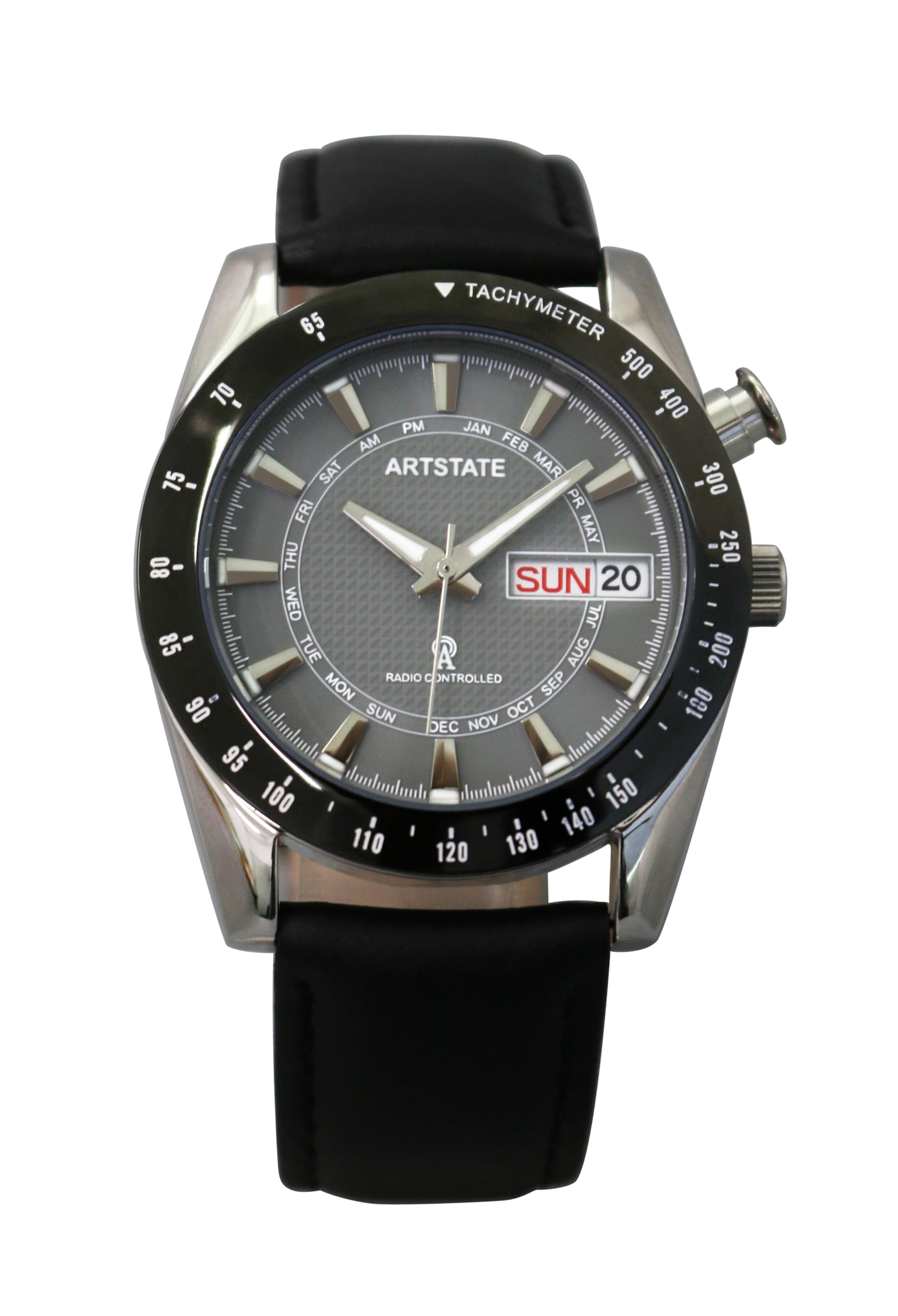 

Leather Date and Day Gray Long Life [ARTSTATE W335E] Men s Radio-Controlled Watch, Strap, Display, Dial,