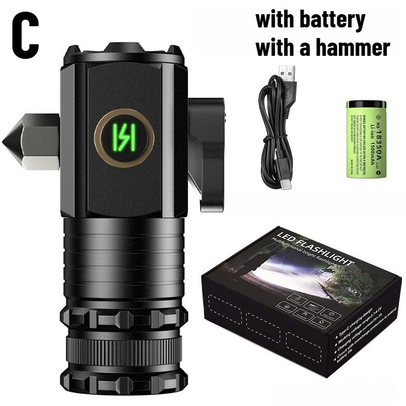 

Super Bright 3 LED Flashlight 18350 Aluminium Alloy Torch Rechargeable USB Light IPX6 Waterproof With Magnet For Hiking Camping C, with battery