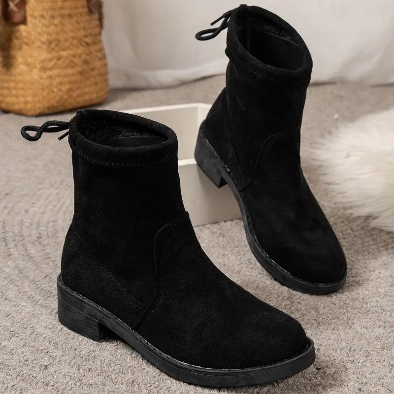 Fashion Ladies Shoes 2024 High Quality Cross-tied Women's Boots Fashion Round Toe Modern Boots Women Winter Plus Size Solid Ankle Boots