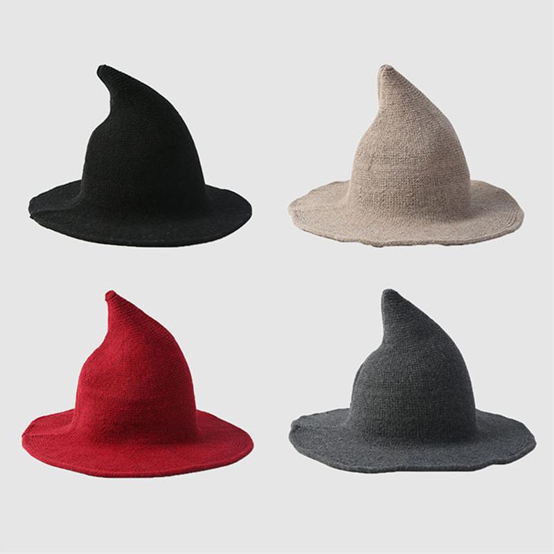 Vintage Halloween Woman Witch Hat Costume Wool Knit Hat For Party Coseplay Masquerade Hat Festival Decoration Accessories