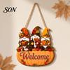 Natural Hemp Rope Hanger Autumn Pumpkin Gnome Welcome Sign for Front Door, Rustic Wood Hanging Wooden Door Decor Ornament with Fall Harvest Home Porch