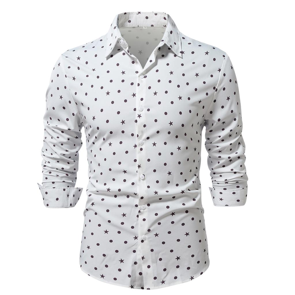 Polka Dot Star Printing  Dress Shirt for Men's Button Down Long Sleeve Casual Business Shirts
