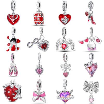 New Copper Red Series Strawberry Bow Infinite Love Mother Pendant Bead Fit Original Charms Bracelet Trinket Jewerly