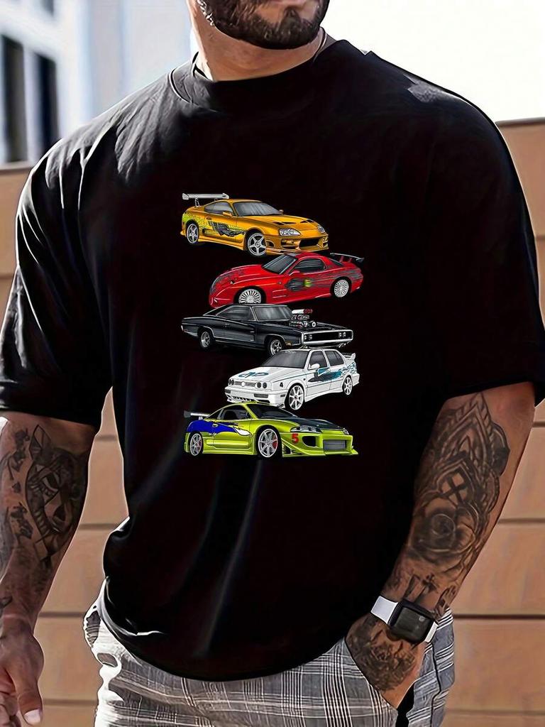 Unisex's Car Enthusiast Print Round Neck Short Sleeve Casual T-Shirt
