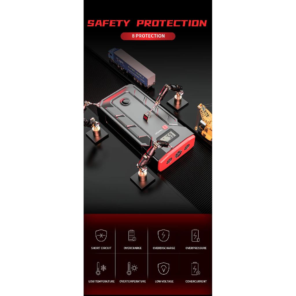 12V 2000A Car Jump Starter 1600A 1200A 1000A 800A Portable Emergency Battery Booster LED Flashlight Power Bank Car Quick Starter