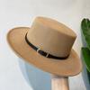 Lolita Autumn and Winter British European and American Style Belt Flat Top Top Top Hat Men's and Women's Wide Brim Retro Woolen Black Jazz Hat