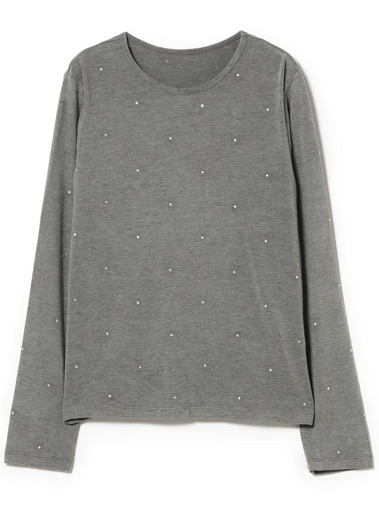 Ray Beams L/S Tee Hotfix Crew Neck Cut and Sew, Women's, Gray, One Size