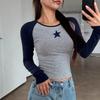 Round Neck Long Sleeve Slim Fit Printed T Shirt For Women Casual Street Style