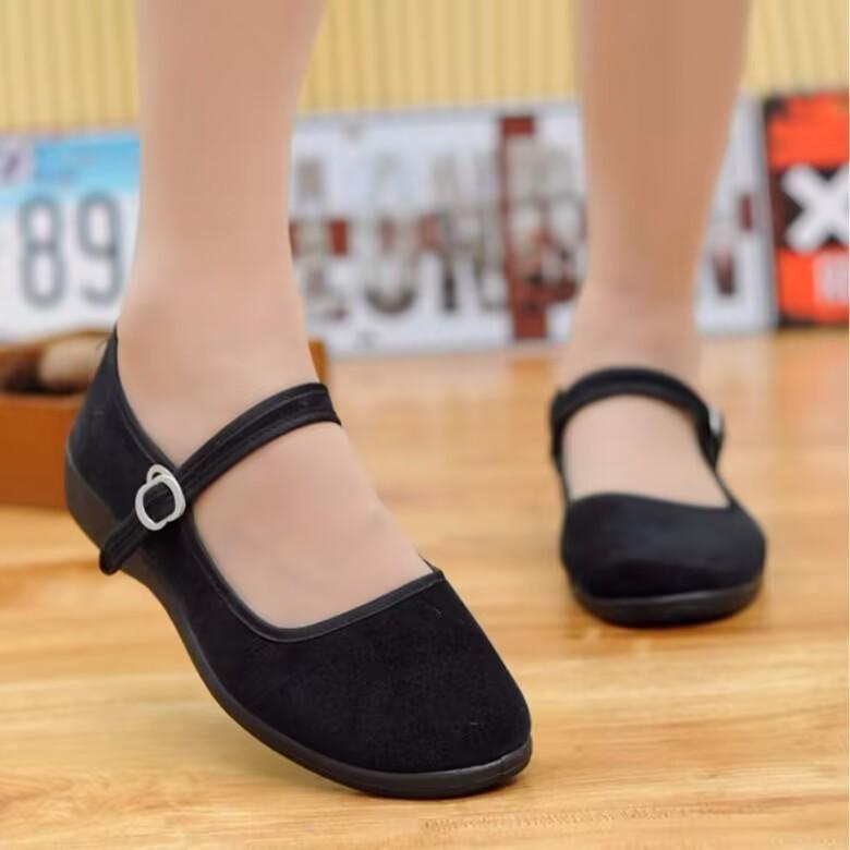Frühling neue Stoffschuhe Damenschuhe Etiketteschuhe Einzelne Schuhe Bequem Atmungsaktiv Ein-Wort-Schnalle Arbeitsschuhe Rutschfeste Weiche Sohle