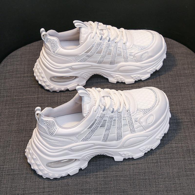 2025 spring and summer new 8cm small muffin mesh breathable dad shoes women's fashion versatile air cushion casual shoes