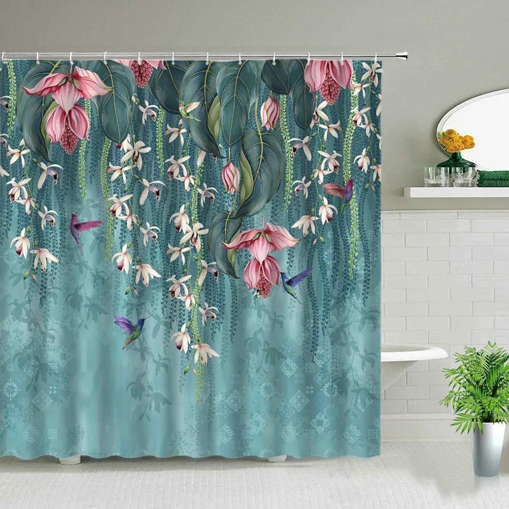 Flowers Plant Shower Curtains Beautiful Flower Purple Bathroom Decor Bathroom Screen Polyester Frabic Waterproof Cloth Curtains