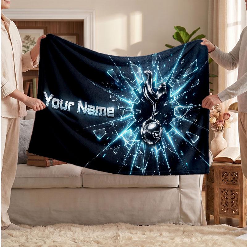 Tottenham Hotspur FC Personalized Fleece Blanket With Football Logo, Custom Name Text Soft Warm Home Throw Blanket