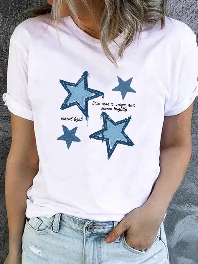 (Asian Size) Clothing Lady o-neck watercolor love style Short Sleeve T-shirts Printed Female Top Casual T Shirt Fashion Women Graphic Tee