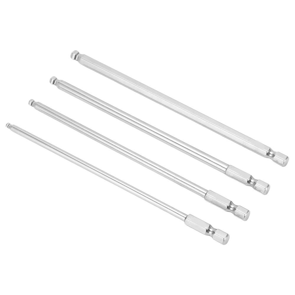 4PCS Silver Ball End Hex Screwdriver Bit 1/4 Inch Hex Shank Hex Shank Bit  Machinery Repair