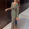 Women's Fashion Spring Fall Long Sleeve V-Neck Middle Waistline Casual Dresses