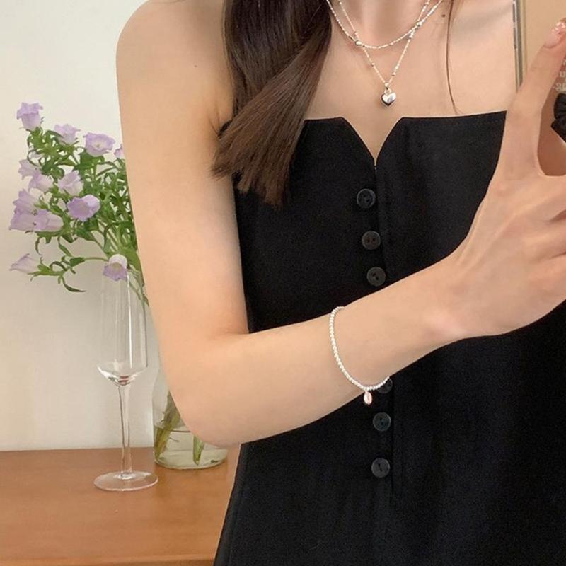 Fashion Heart Pendant Necklace Silver Color Bead Layered Necklace Temperament Clavicle Chain Necklace Choker Jewelry