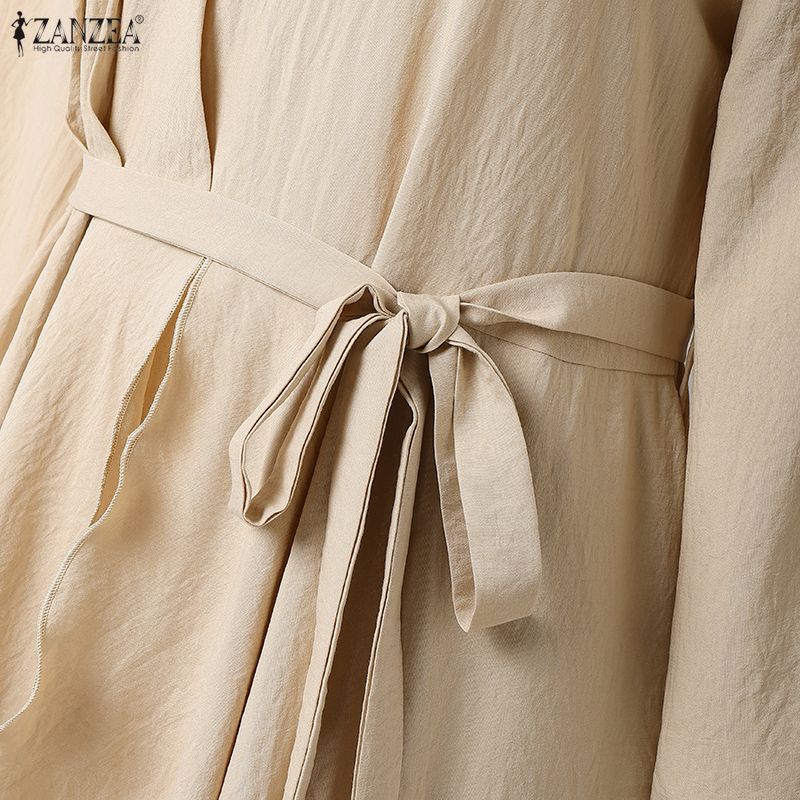 ZANZEA Women Casual Round Neck Long Sleeve Loose Muslim Dress
