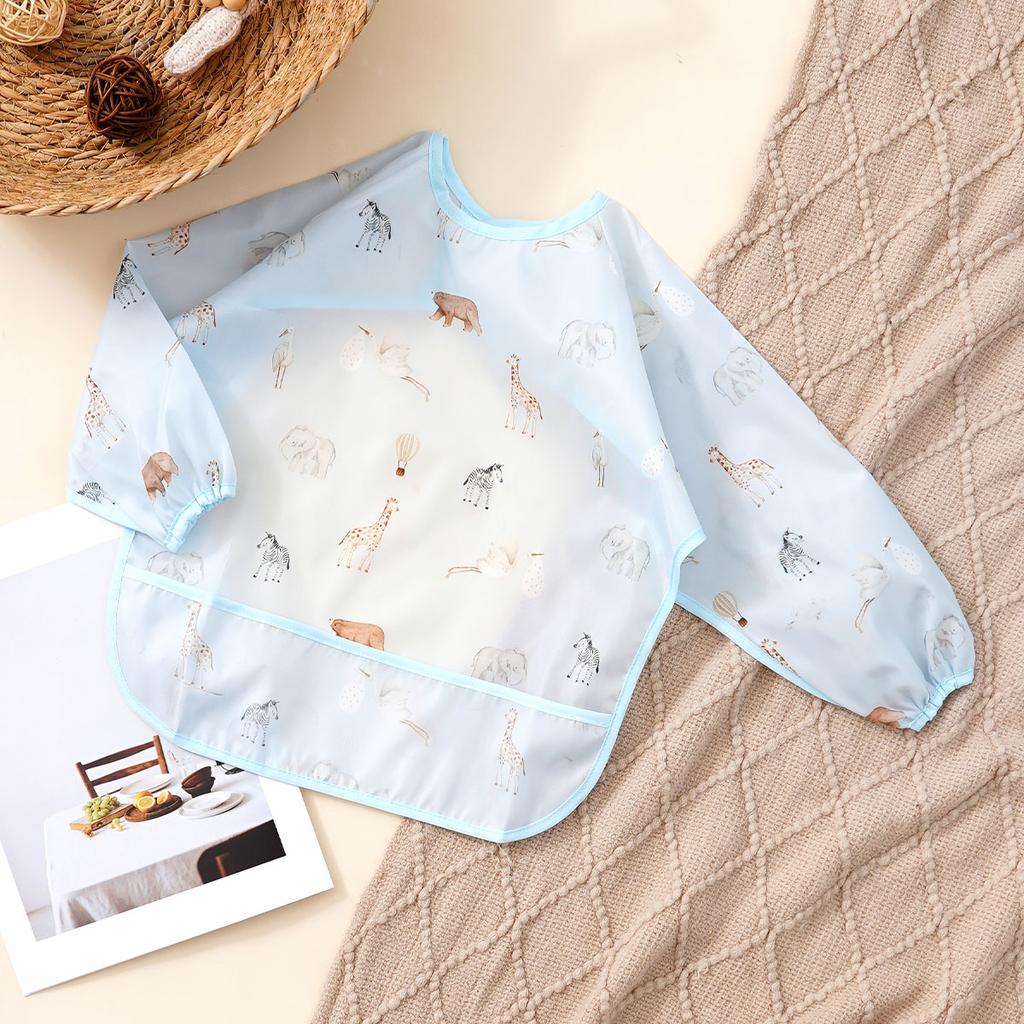 Elinfant 1PC Long Sleeve Bibs, Waterproof Feeding Bibs,Washable Burp Cloth,Coveralls Bibs,Easy To Clean,Wash-Free Eating Bibs