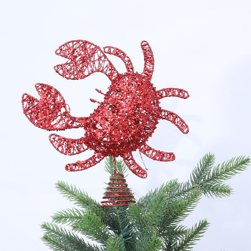 

Christmas creativity, Christmas tree top decoration, red crabs, tree top stars, Christmas tree decorations, ornaments