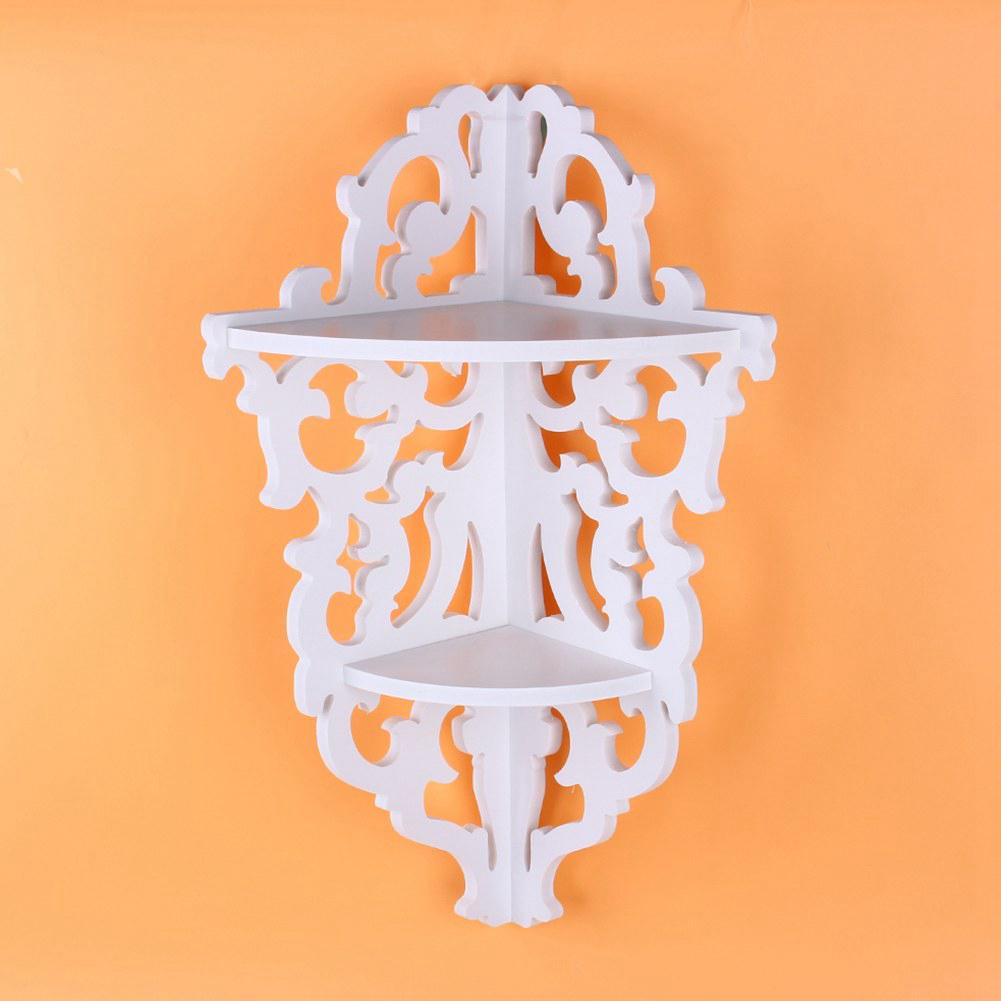 2 Tier Carved Home Bathroom Corner Shower Storage Shelf Rack Stand Display White