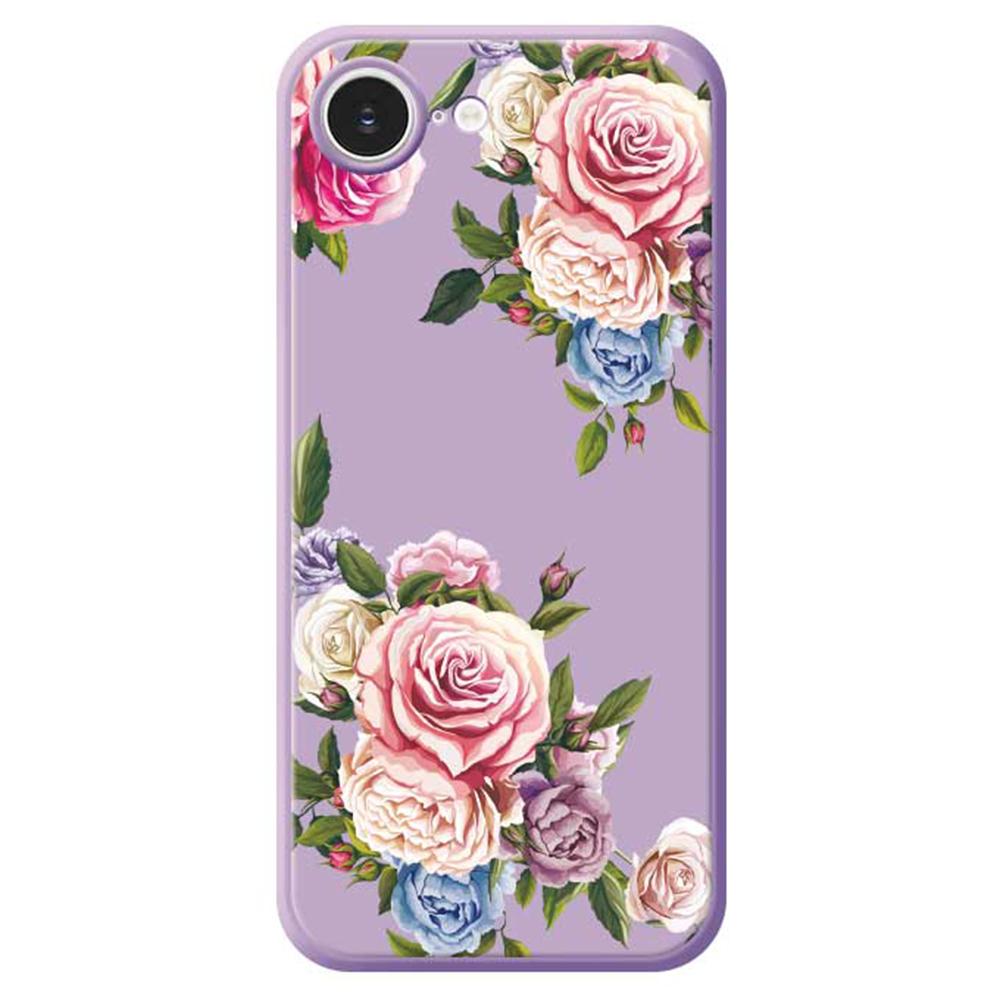 

For iPhone 16e Case Peony Pattern Printing Straight Edge TPU Phone Back Cover Purple