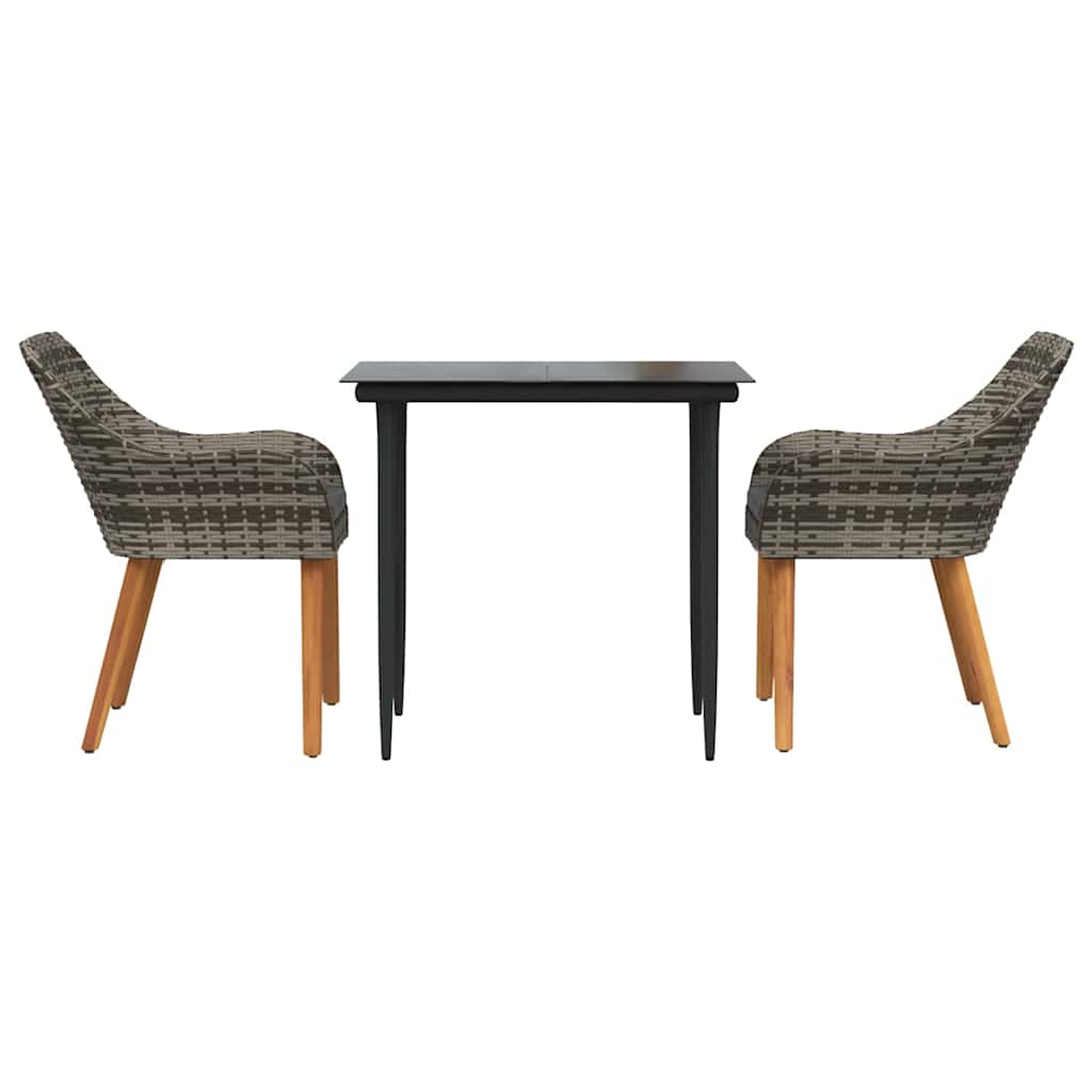 Garden Dining Set with Cushions 3 pcs Grey Poly Rattan
