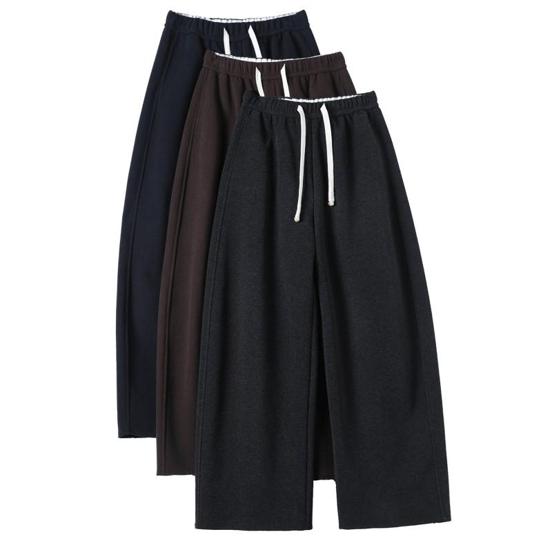 Womens High-Waisted Wide-Leg Fleece-Lined Cotton Blend Casual Trousers Loose Fit Winter Pants