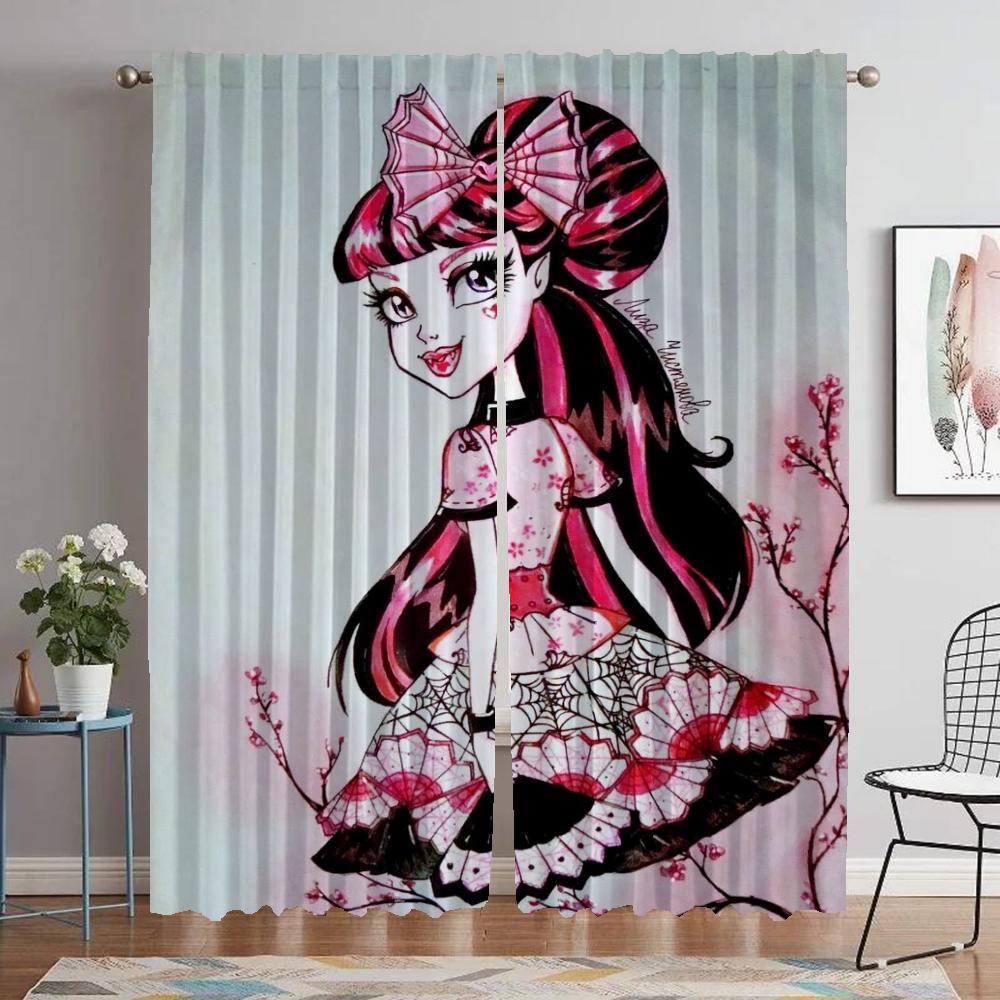 Blackout Curtains for Camera Draculaura Home Interior Curtains 2 Pieces Living Room Curtain Partition Tulle for Bedroom Shades