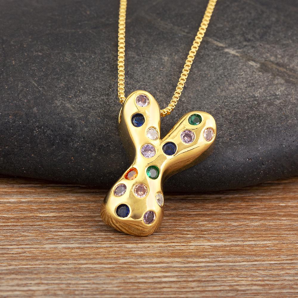 Nidin New Fashion 26 A-Z Letters Initials Alphabet Pendant Necklace For Women Men Inlaid Colorful Zircon Jewelry Accessories