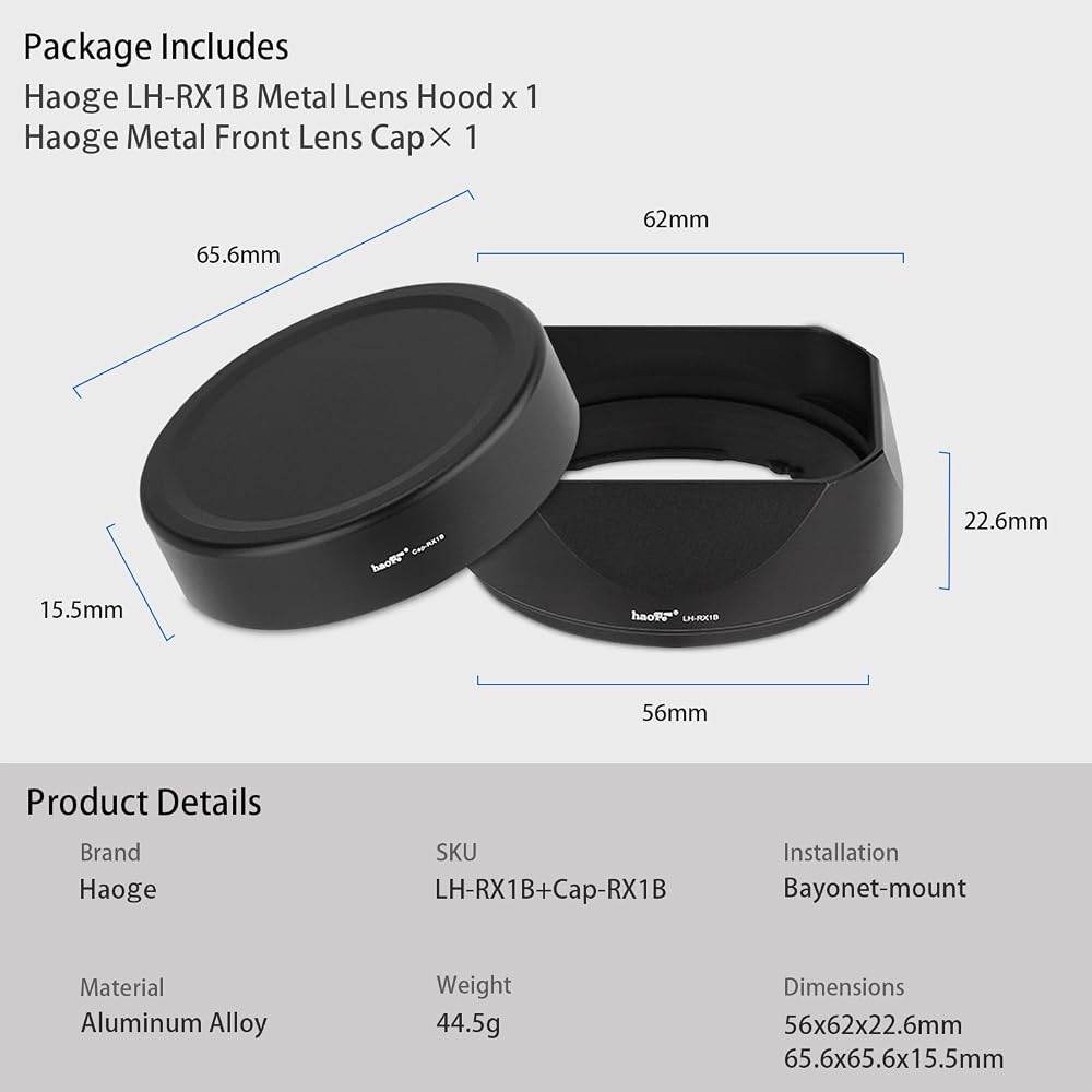 Haoge Metal Square Lens Hood + Hood Cap for Fujifilm, Compatible with Sony Carl Zeiss Sonnar T* FE 35mm F2.8 ZA, FE 55mm/F1.8, and FE 24mm F1.8 ZA Len