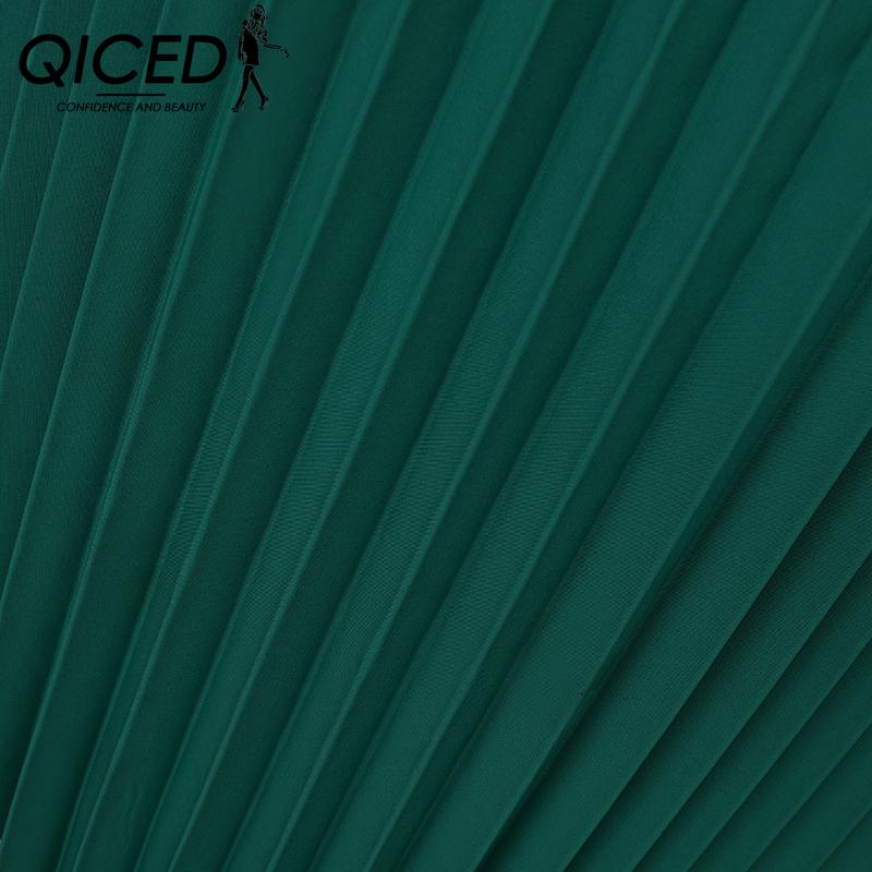 QICED Women Casual Summer Short Sleeve Round Neck Pleated Dress