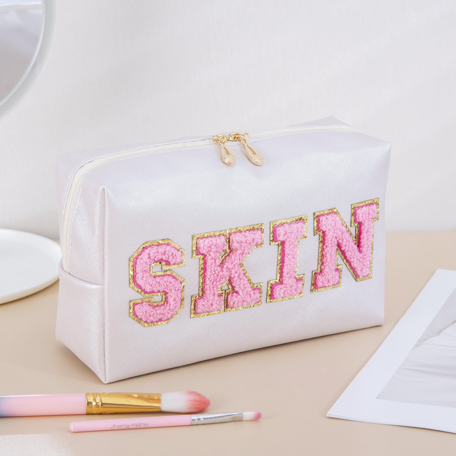 

ПУ Водонепроницаемое Полотенце Вышитая Розовая Надпись Женская Дорожная Сумка для Туалетных Принадлежностей Восьмиугольная Косметичка