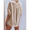 Women's Summer Cotton and Linen Shirt, Lapel Pockets, Loose Short-sleeved Solid Color Shirt Top