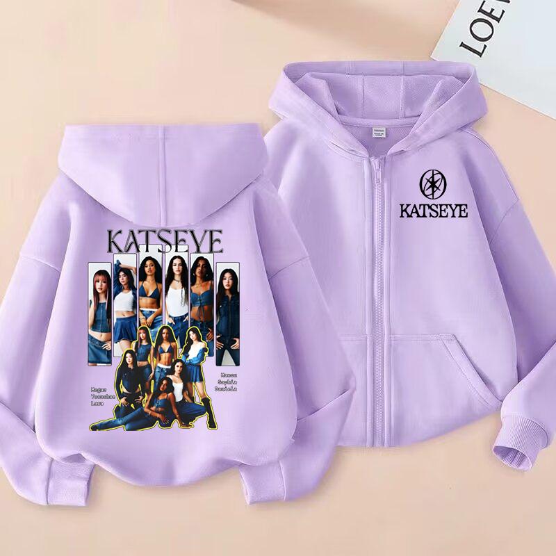 Kids Zip Up Sweatshirts Kpop Katseye Print Hoodie Children Clothes Kids Casual Tops Girl Boy Sweatshirt Zipper Hoody Streetwear
