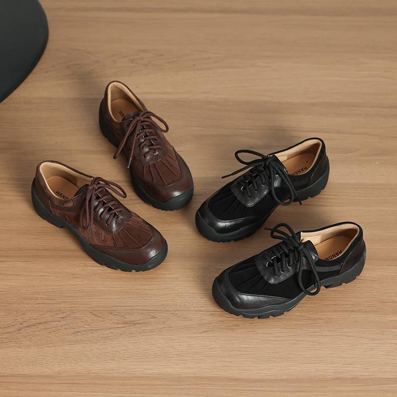 Krazing Pot Suede Round Toe Thick Nottom Lace Up Summer Autumn Leisure Shoes Big Size 42 Women Sneaker