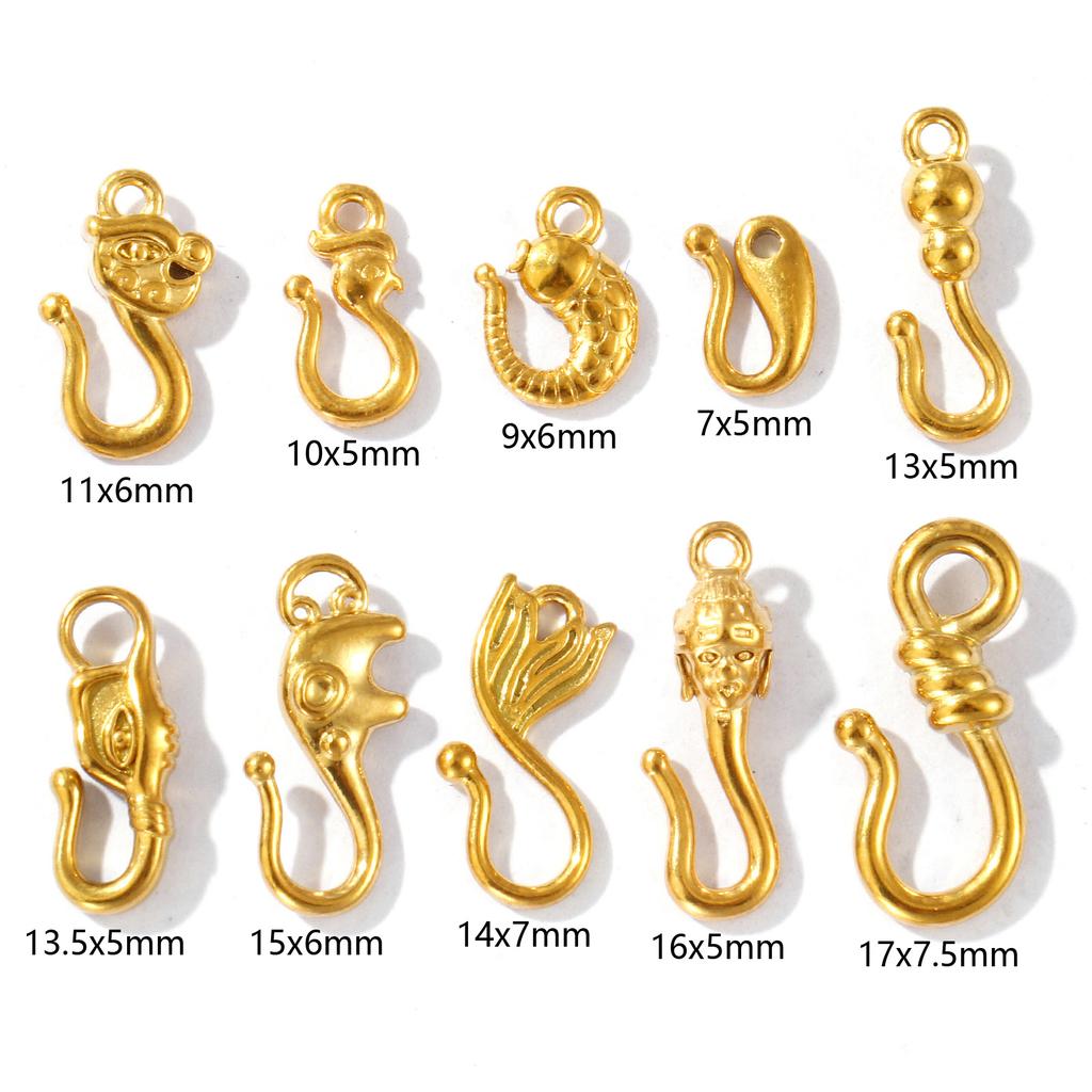 5 Pcs 304 Stainless Steel Tail Connection Hook Clasps 18k Gold Plated Fish Dragon Head For Diy Necklace Bracelet Charm Jewelry