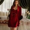 "Duman French Lace Sexy Velvet Lapel Nightdress & Robe Set"