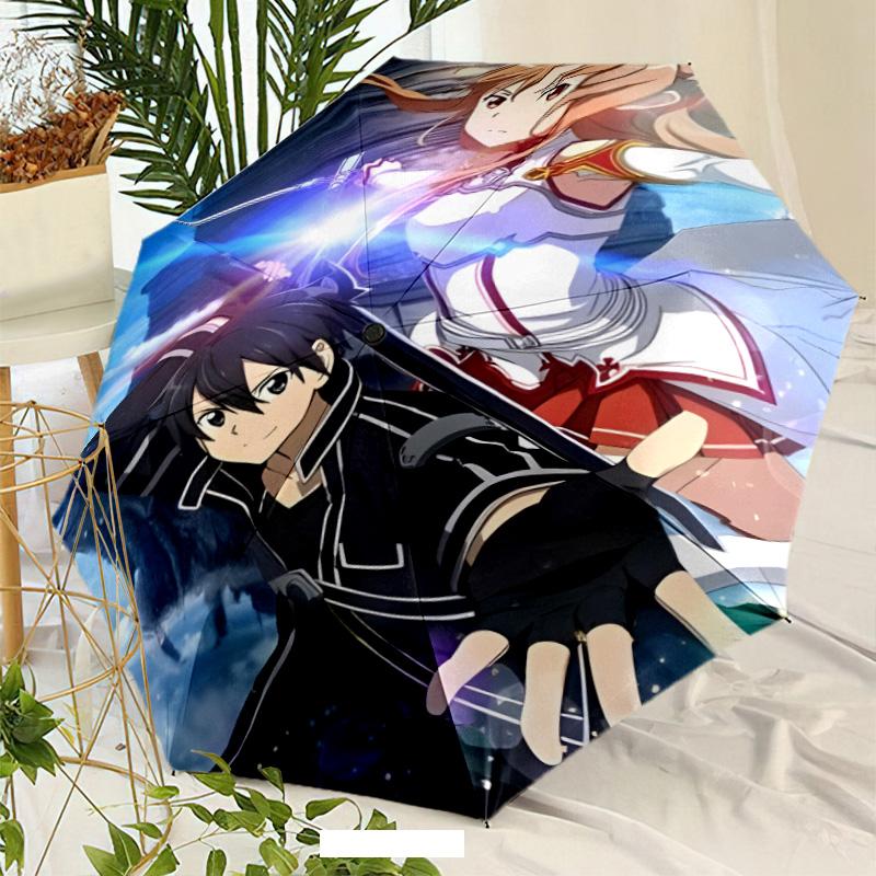 Sword Art Online Umbrella with Automatic Open/Close & Self-8-Rib Heavy-Duty Umbrella, Compact Travel Umbrella Suitable for Outdoor