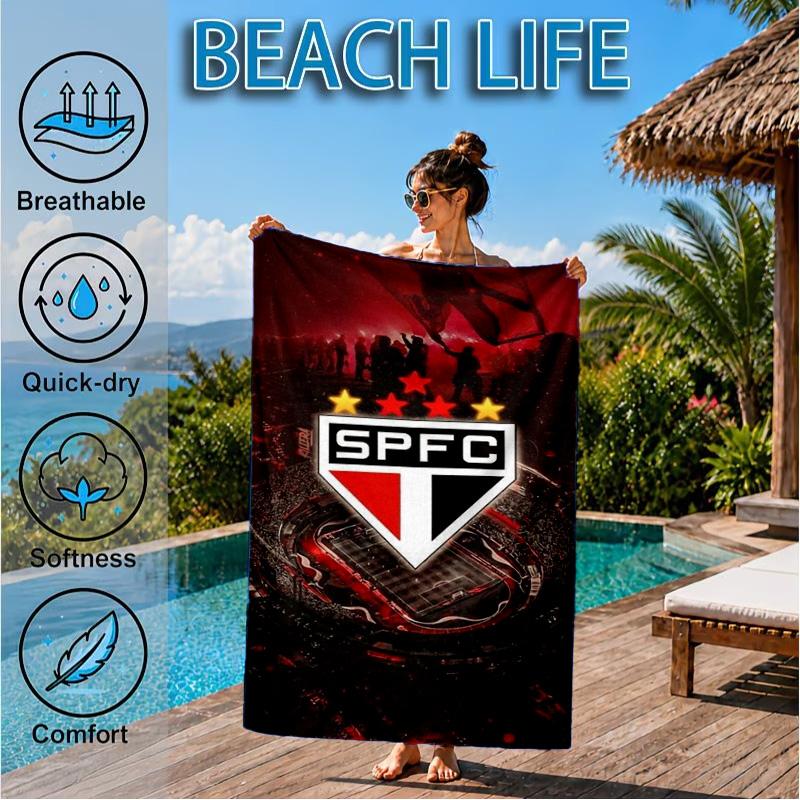 Pau-lo Fc Emblem Printed Microfiber Beach Towel, Soft And Absorbent, Quick-Dry, Ideal for Summer Travel, Beach Essential, Swimming Pool